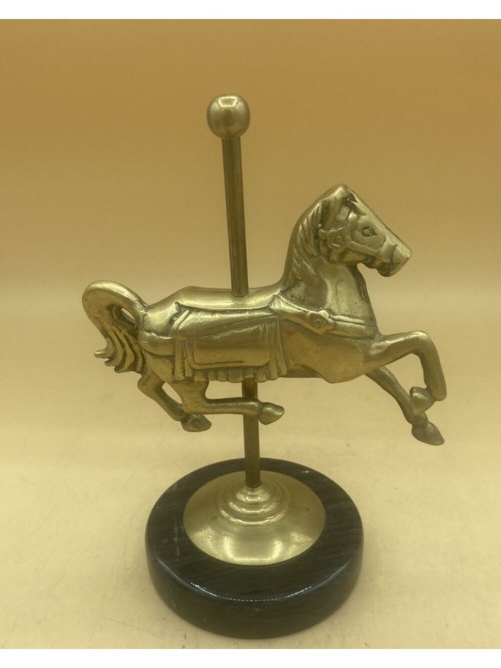 Vintage Brass Carousel Horse Figurine On Marble Stand 7.5”